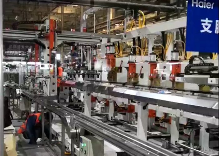 Automated production line for air conditioner base plate welding